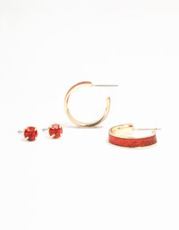 Red Glitter Hoop Earrings & Red Diamante Stud Earrings 2-Pack - link has visual effect only