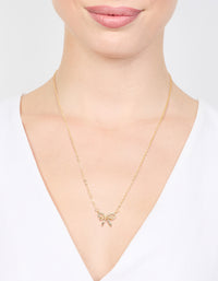Gold Dainty Diamante Bow Necklace - link has visual effect only
