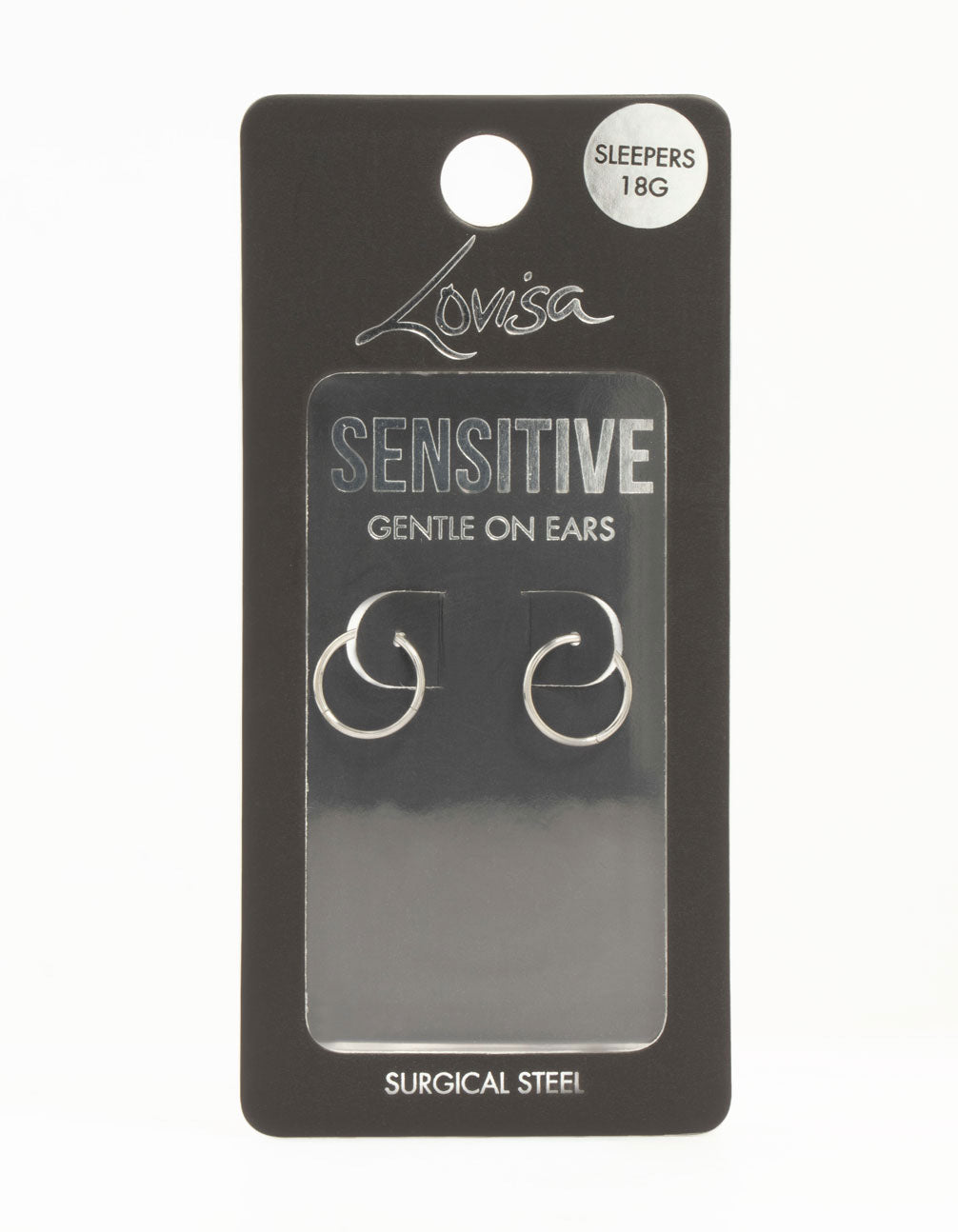 Crafted from surgical steel medium sleeper earrings in silver, 10 mm front view