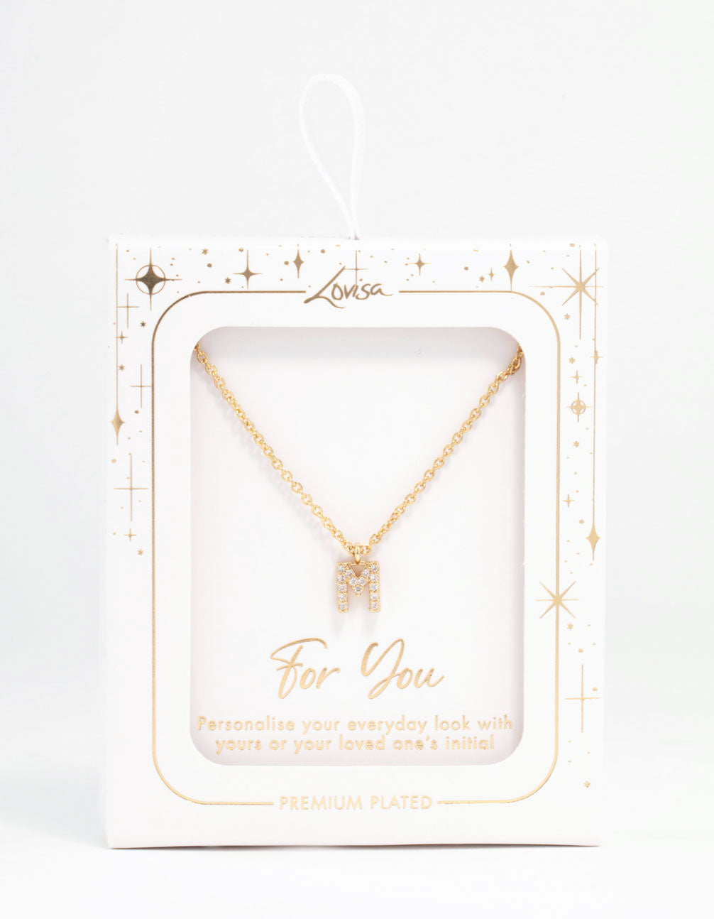 Gold Plated Cubic Zirconia Letter M  Necklace
