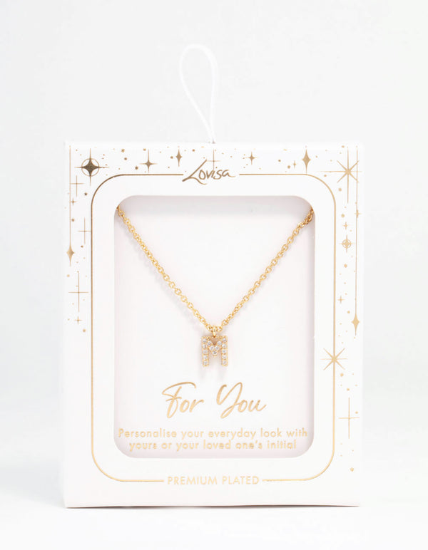 Gold Plated Cubic Zirconia Letter M  Necklace