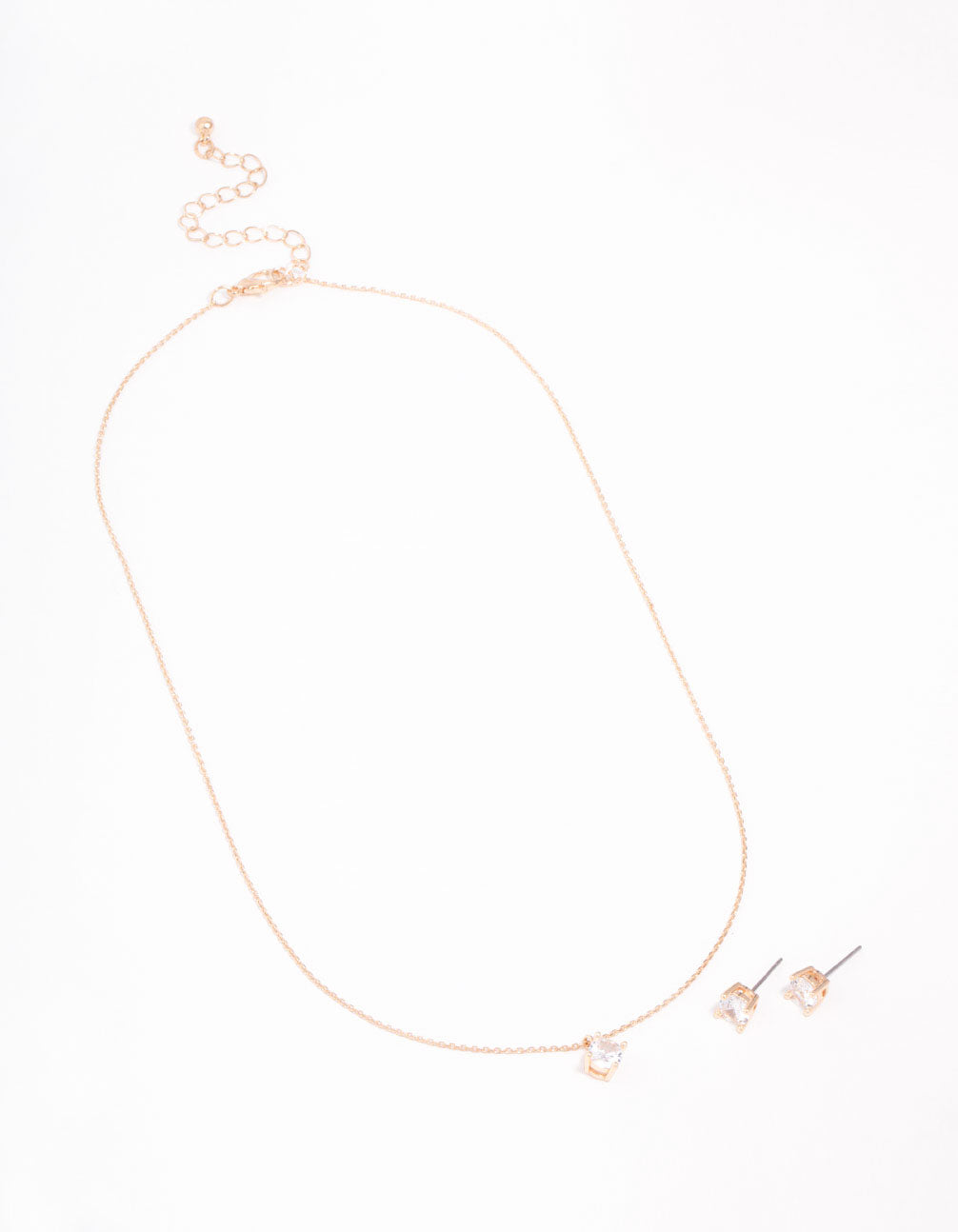 Gold Cubic Zirconia Necklace & Stud Earrings Set