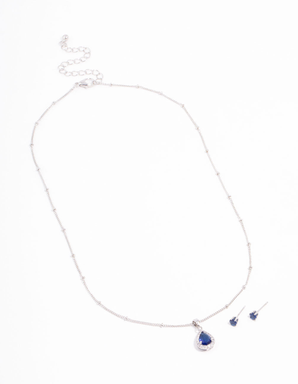 Blue Cubic Zirconia Silver Necklace & Stud Earrings Set