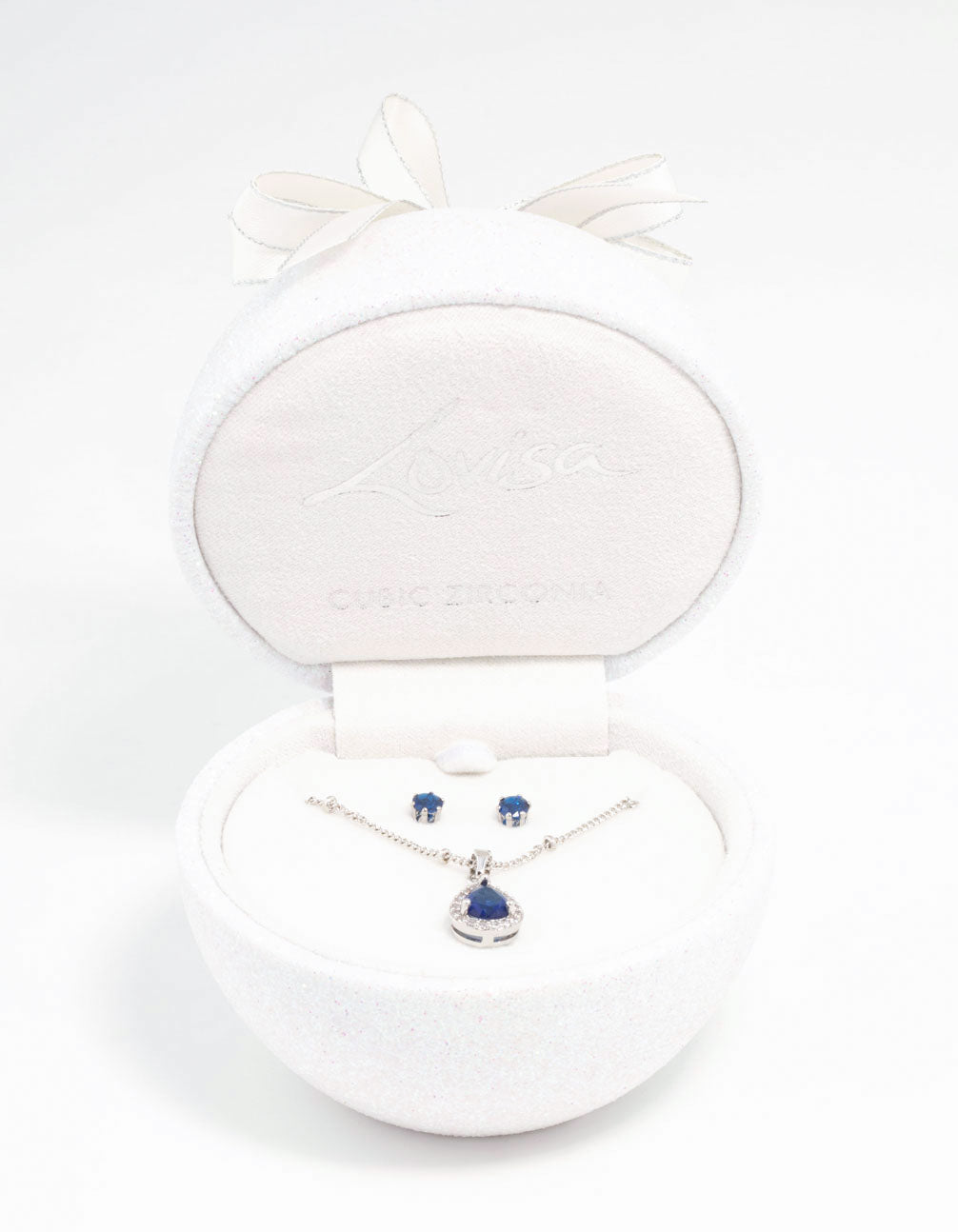 Blue Cubic Zirconia Silver Necklace & Stud Earrings Set