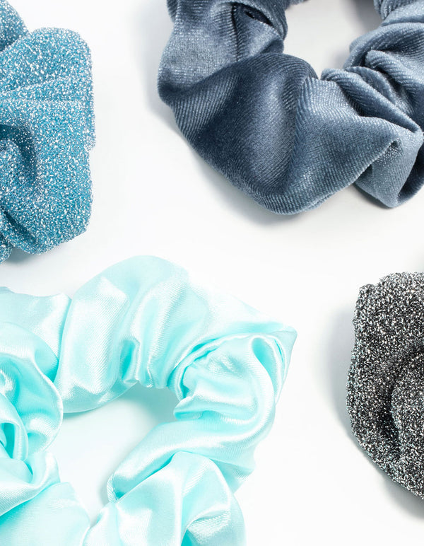 Light & Dark Blue Scrunchies 4-Pack