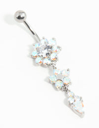 Surgical Steel Cubic Zirconia Flower Trio Belly Bar - link has visual effect only