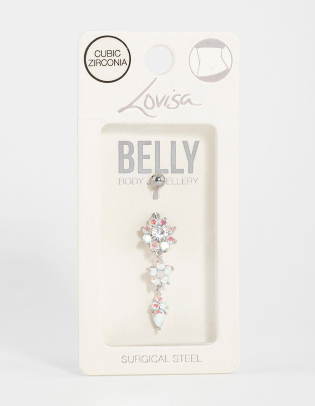 Surgical Steel Cubic Zirconia Flower Trio Belly Bar