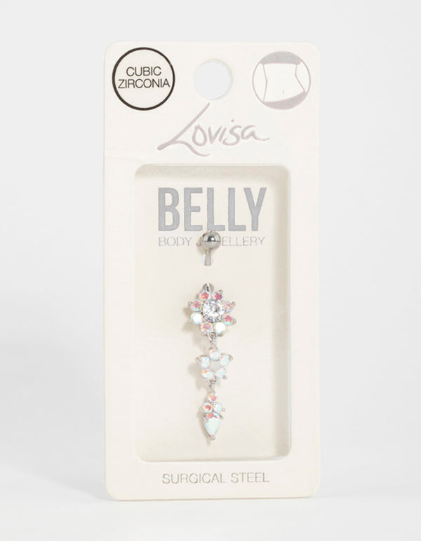 Surgical Steel Cubic Zirconia Flower Trio Belly Bar