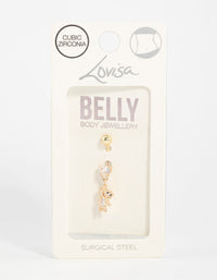 Gold Plated Surgical Steel Cubic Zirconia Teddy Drop Belly Bar - link has visual effect only