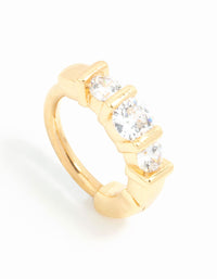 Gold Plated Surgical Steel Cubic Zirconia Trio Belly Ring - link has visual effect only