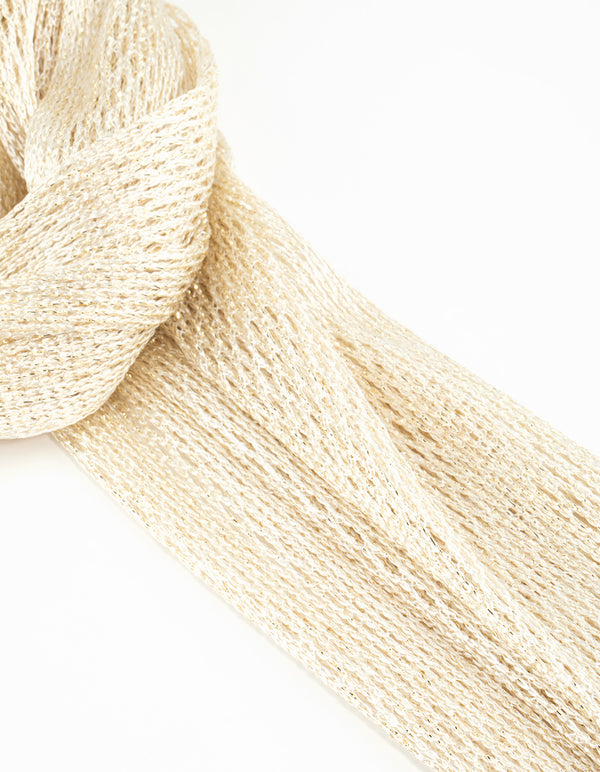 Cream Draped Fabric Long Scarf