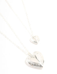 Silver Filigree Heart Locket Necklaces 2-Pack - link has visual effect only