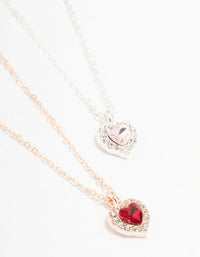 Mixed Metal Heart Halo Necklaces 2-Pack - link has visual effect only