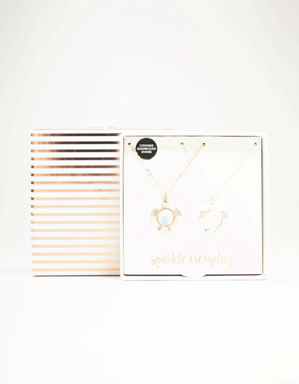 Mixed Metals Semi-Precious Turtle Necklaces 2-Pack