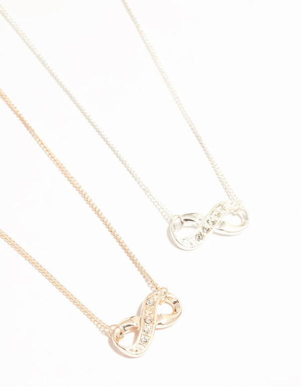 Mixed Metal Diamante Infinity Necklace 2-Pack