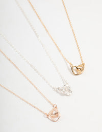 Mixed Metals Link Heart Necklaces 3-Pack - link has visual effect only