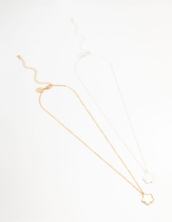 Mixed Metals Flower Necklaces 2-Pack