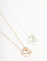 Mixed Metals Diamante Side Heart Necklaces 2-Pack - link has visual effect only