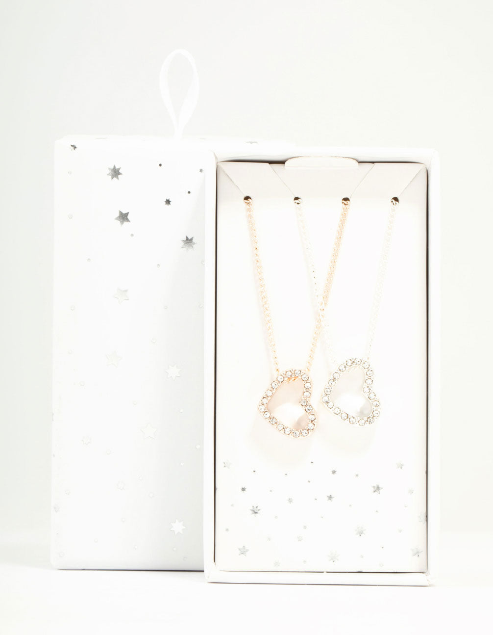Mixed Metals Diamante Side Heart Necklaces 2-Pack