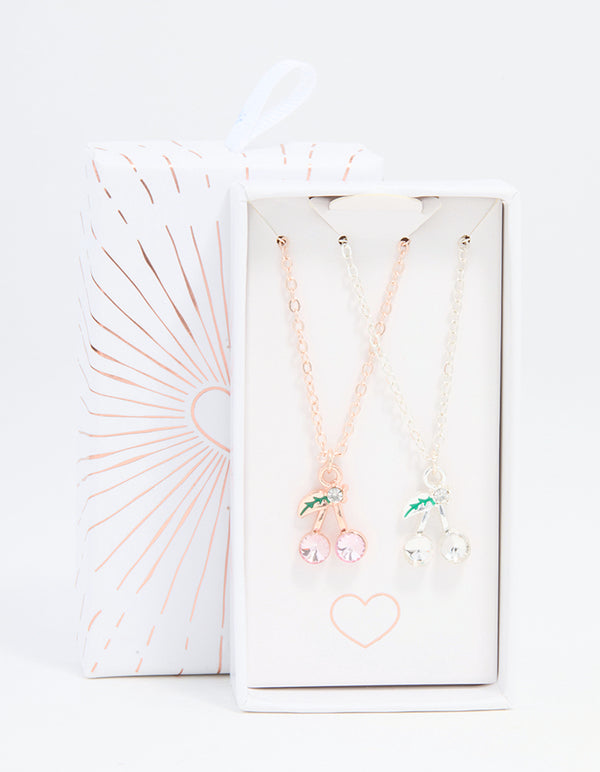 Mixed Metals Cherry Diamante Necklaces 2-Pack