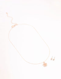 Rose Gold Diamante Necklace & Stud Earrings Set - link has visual effect only