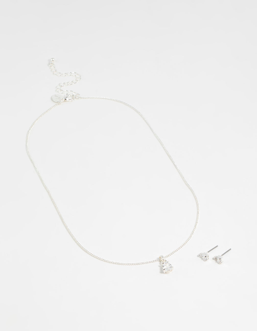 Silver Pear Diamante Necklace & Stud Earrings Set