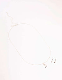 Silver Plated Rectangle Necklace & Stud Earrings Set - link has visual effect only