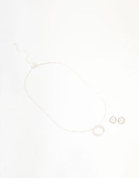 Silver Diamante Open Circle Necklace & Stud Earrings Set - link has visual effect only