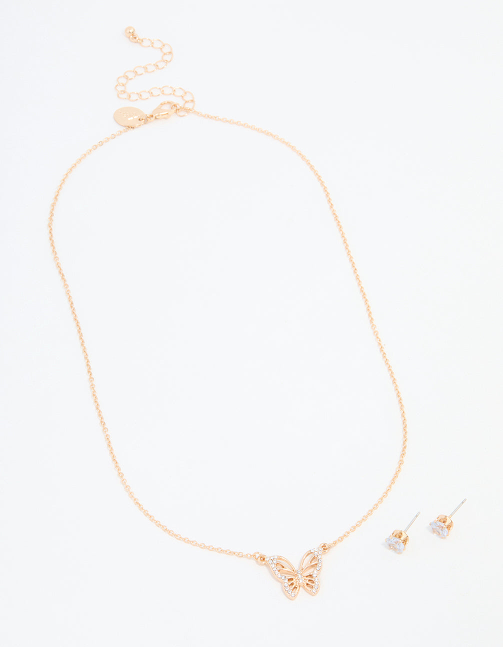 Gold Cubic Zirconia Butterfly Necklaces & Stud Earrings Pack