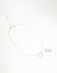 Gold Open Circle Diamante Necklace & Stud Earrings Set - link has visual effect only