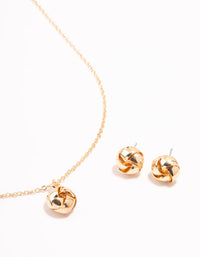 Gold Knotted Necklace & Stud Earrings Set - link has visual effect only