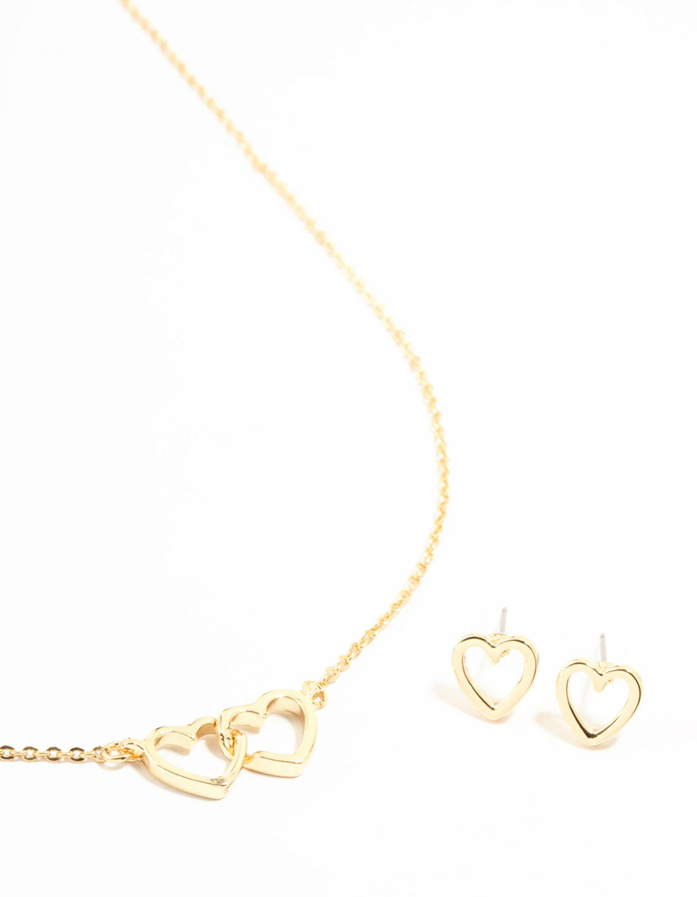 Gold Plated Linked Heart Necklace & Stud Earrings Set