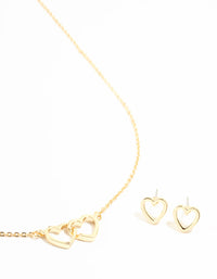 Gold Plated Linked Heart Necklace & Stud Earrings Set - link has visual effect only