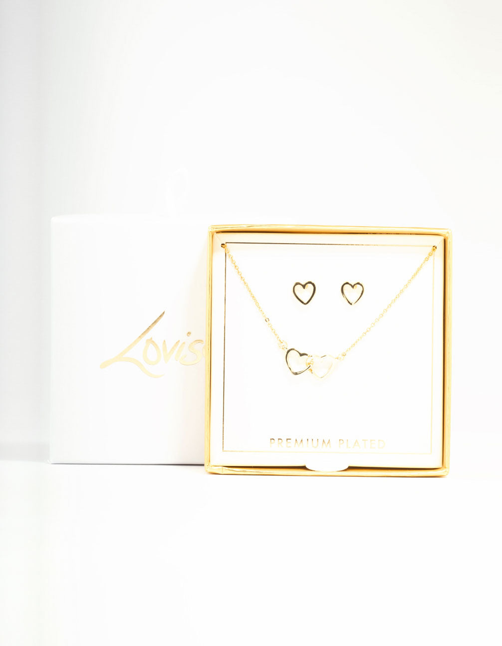 Gold Plated Linked Heart Necklace & Stud Earrings Set