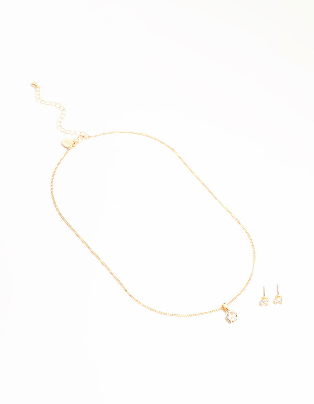 Gold Cubic Zirconia Solitaire Necklace & Stud Earrings Set