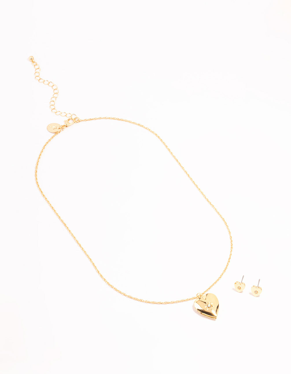 Gold Plated Heart Locket Necklace & Stud Earrings Set