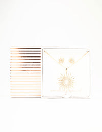 Gold Statement Diamante Sun Necklace & Stud Earrings Set - link has visual effect only