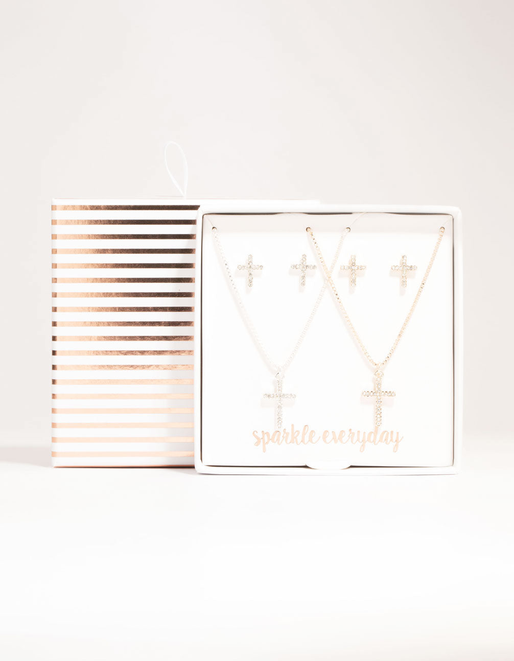 Mixed Metals Diamante Cross Necklace & Stud Earrings Set