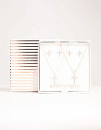 Mixed Metals Diamante Cross Necklace & Stud Earrings Set - link has visual effect only