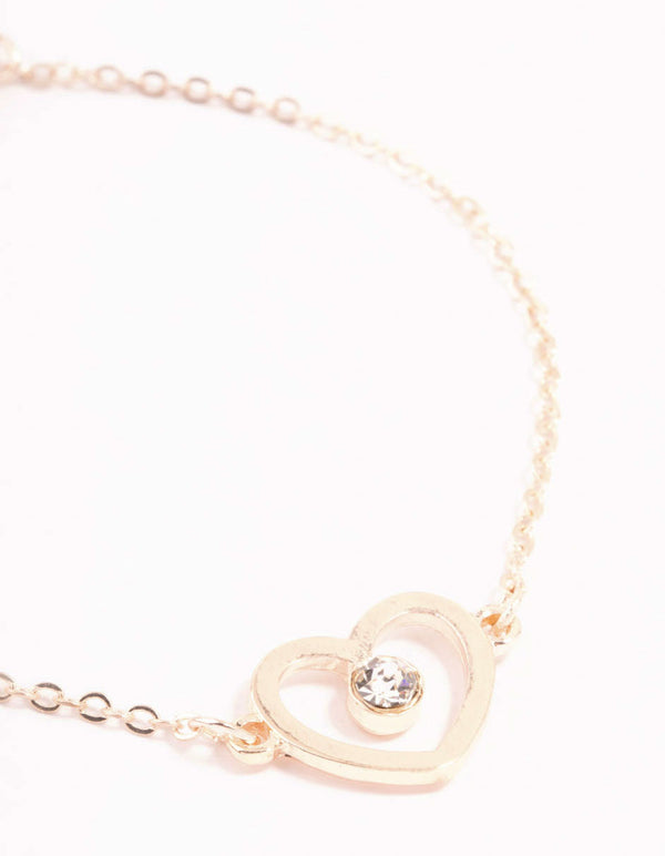 Mixed Metals Diamante Heart Outline Bracelets 3-Pack