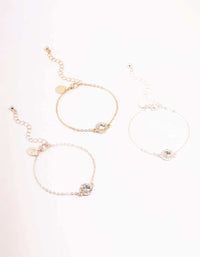 Mixed Metals Halo Diamante Bracelets 3-Pack - link has visual effect only