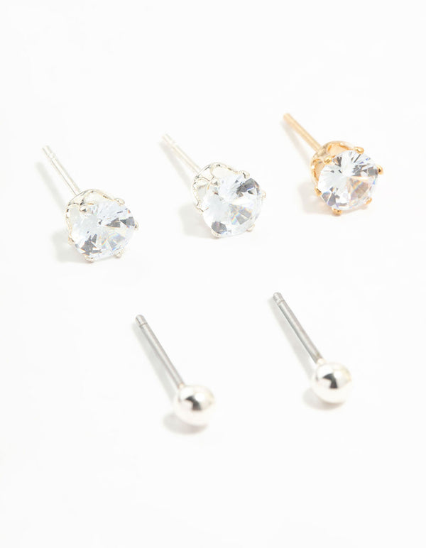 Mixed Metals Classic Stud Earrings 8-Pack