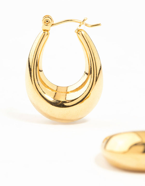 Waterproof Gold Plated Stainless Steel Oval Hoop Earrings