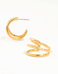 Waterproof Gold Plated Stainless Steel Triple Illusion Hoop Earrings - link has visual effect only