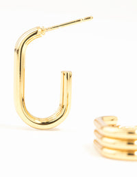 Waterproof Gold Plated Stainless Steel Triple Illusion Oval Hoop Earrings - link has visual effect only