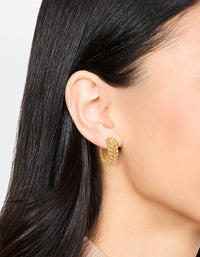 Waterproof Gold Plated Stainless Steel Medium Braided Hoop Earrings - link has visual effect only