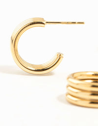 Waterproof Gold Plated Stainless Steel C Shaped Hoop Earrings 2-Pack - link has visual effect only
