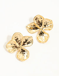 Gold Plated Textured Flower Stud Earrings - link has visual effect only