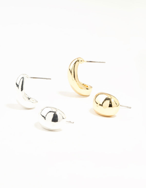 Mixed Metals Classic Bubble Stud Earrings 2-Pack