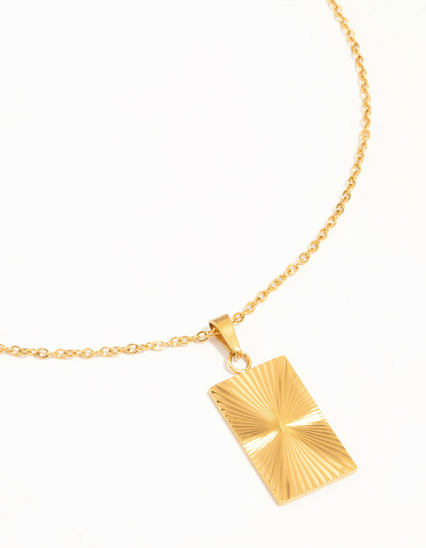 Waterproof Gold Plated Stainless Style Rectangular Ray Pendant Necklace